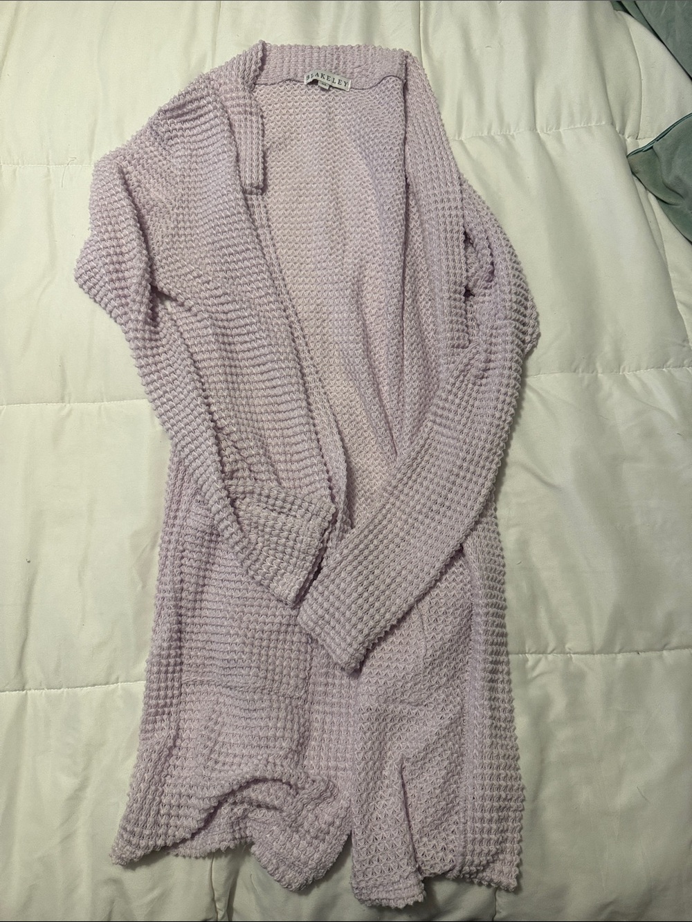 Blakeley Light Lavender Waffle Knit Open Cardigan o/s